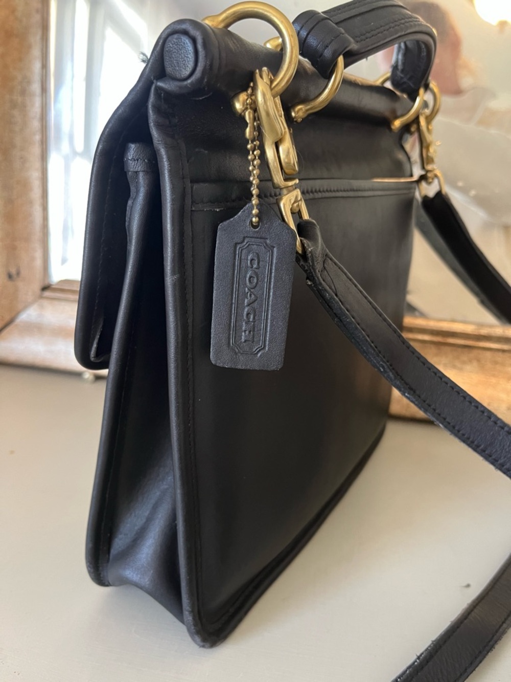 Coach Black Leather Top-Handle Satchel with Gold Hardware - Picture 5 of 10